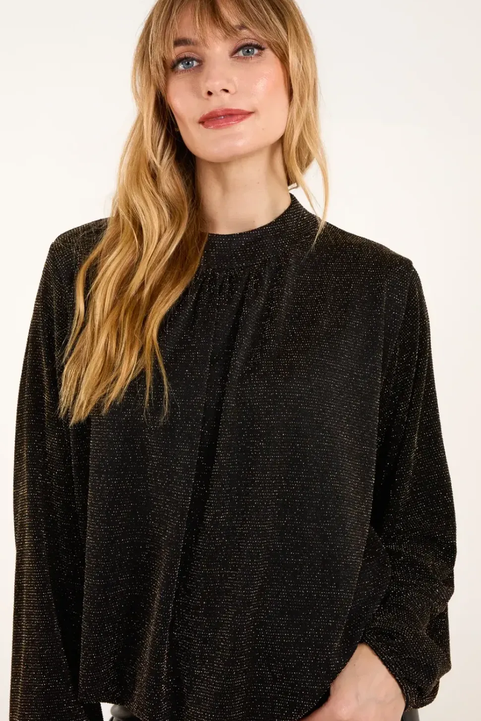 Metallic High Neck Puffball Top