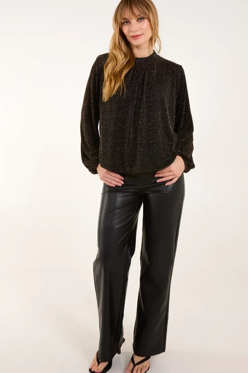 Metallic High Neck Puffball Top