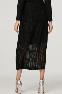 Metallic High Waist Maxi Skirt