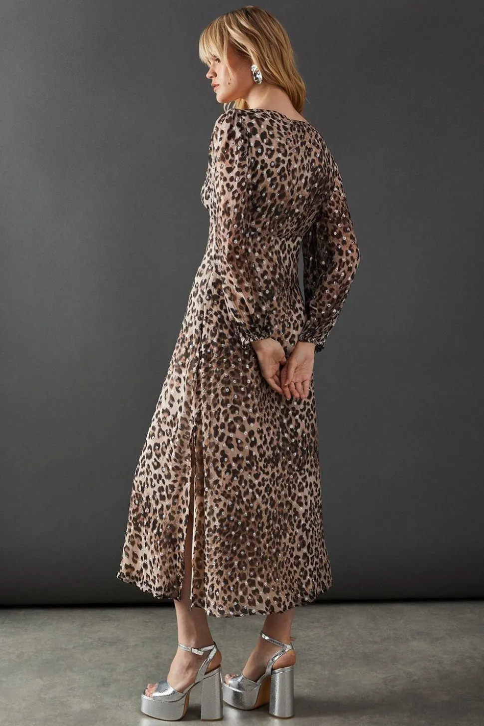 Metallic Jacquard Dobby Cross Front Midi Dress