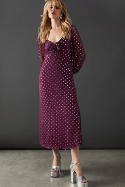Metallic Jacquard Dobby Cross Front Midi Dress