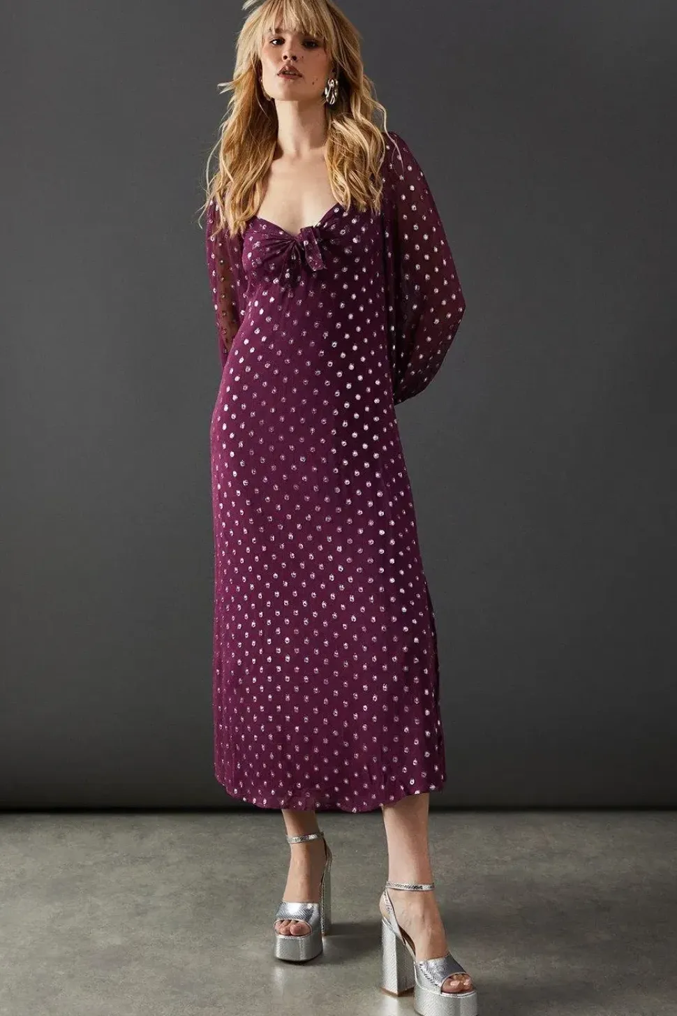 Metallic Jacquard Dobby Cross Front Midi Dress