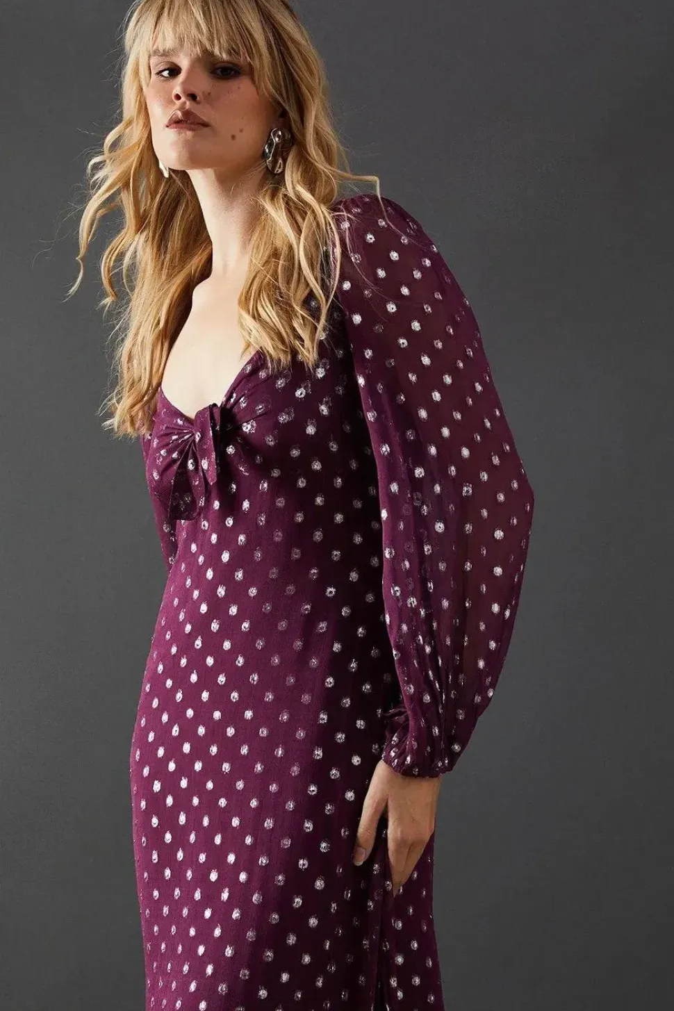 Metallic Jacquard Dobby Cross Front Midi Dress