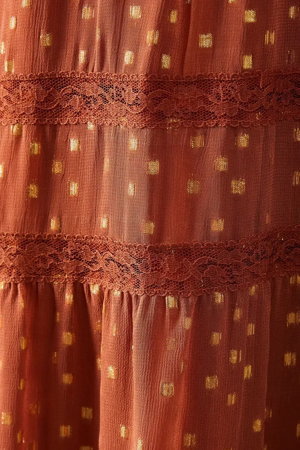 Metallic Jacquard Dobby Lace Insert Midi Smock Dress