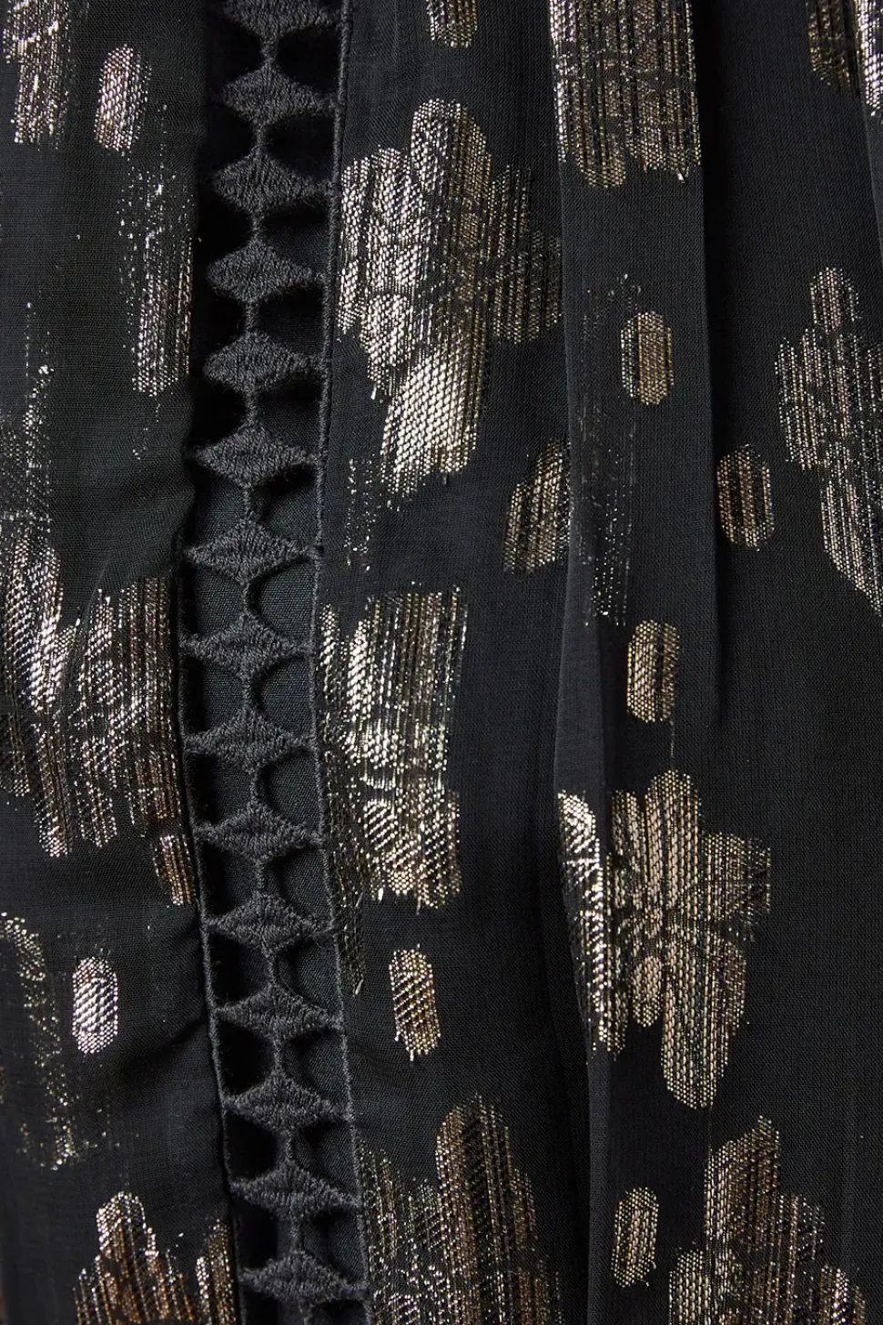 Metallic Jacquard Ladder Insert Midi Dress