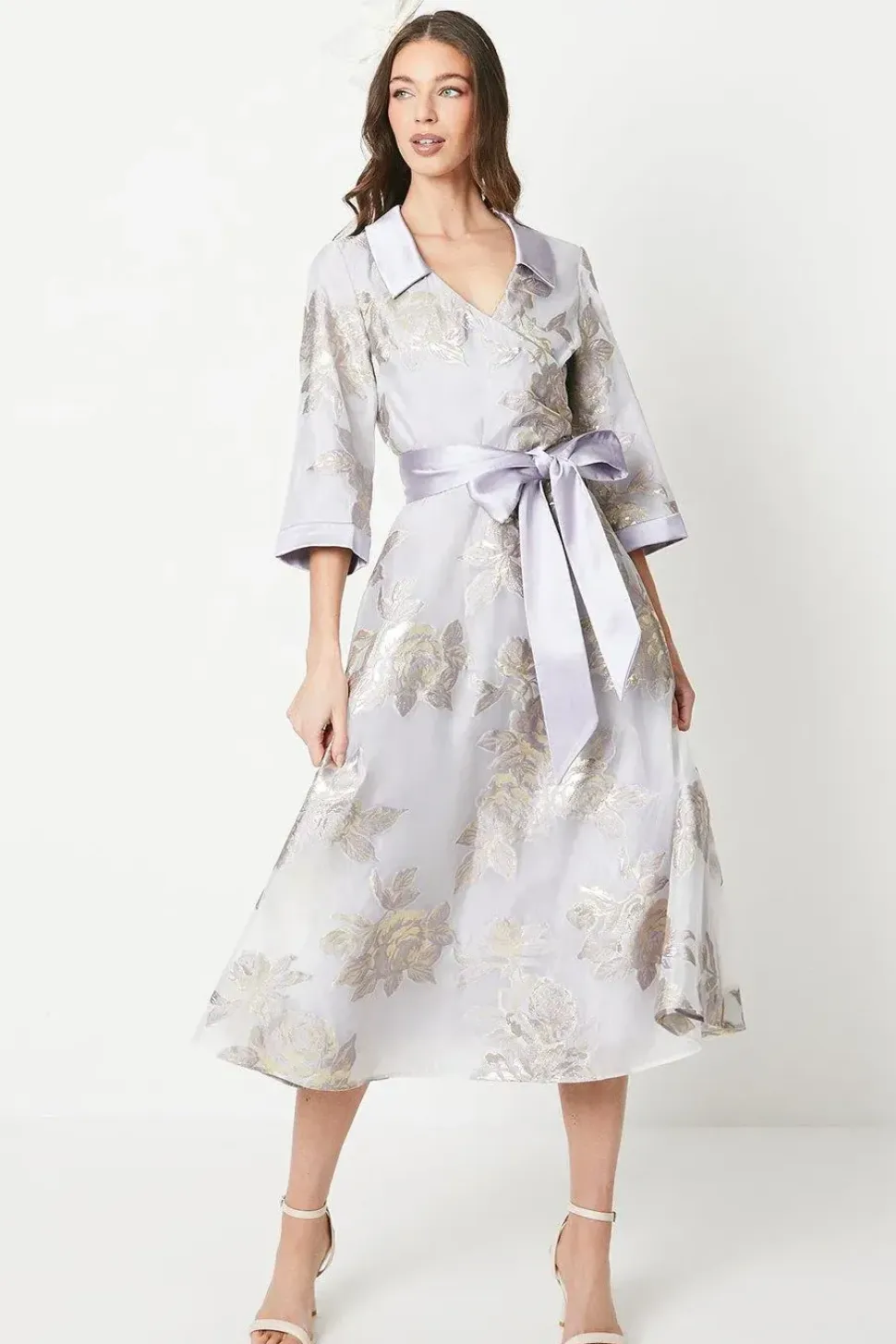 Metallic Jacquard Wrap Midi Dress