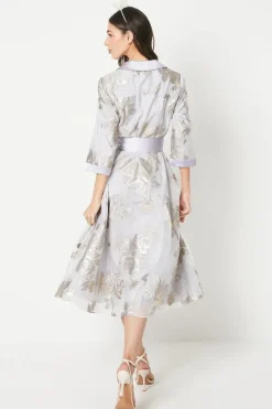 Metallic Jacquard Wrap Midi Dress