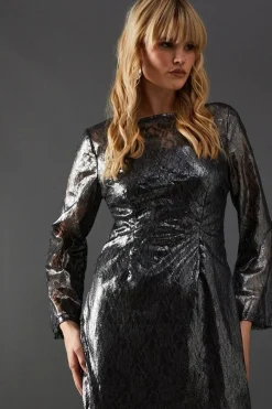 Metallic Lace Column Midi Dress