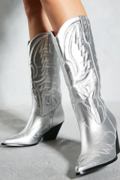 Metallic Leather Look Western Boots