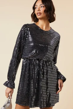 Metallic Long Sleeve Jersey Mini Dress