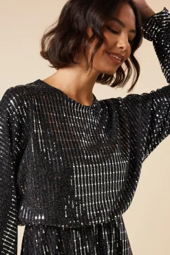 Metallic Long Sleeve Jersey Mini Dress