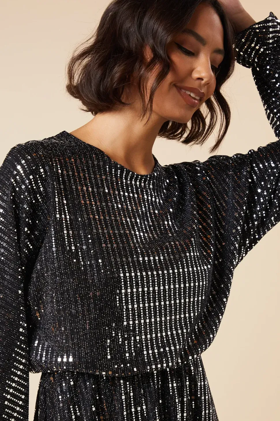 Metallic Long Sleeve Jersey Mini Dress