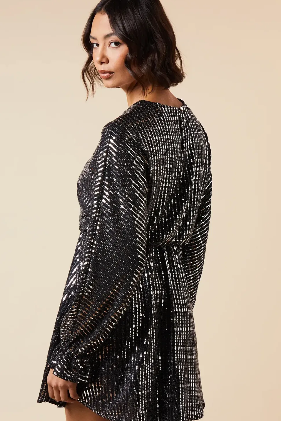 Metallic Long Sleeve Jersey Mini Dress