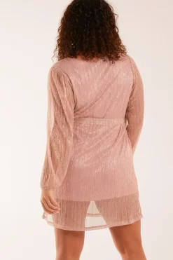 Metallic Plisse Belted Dress
