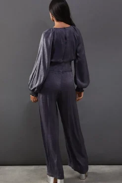 Metallic Plisse Satin Gathered Waist Jumpsuit