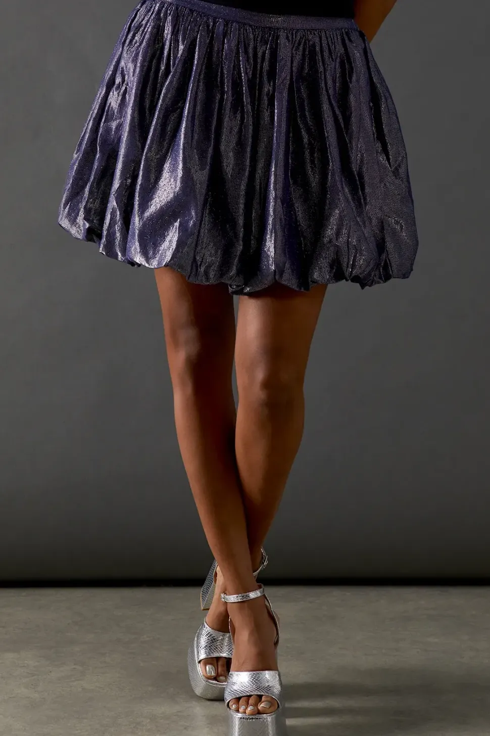 Metallic Puff Ball Mini Skirt