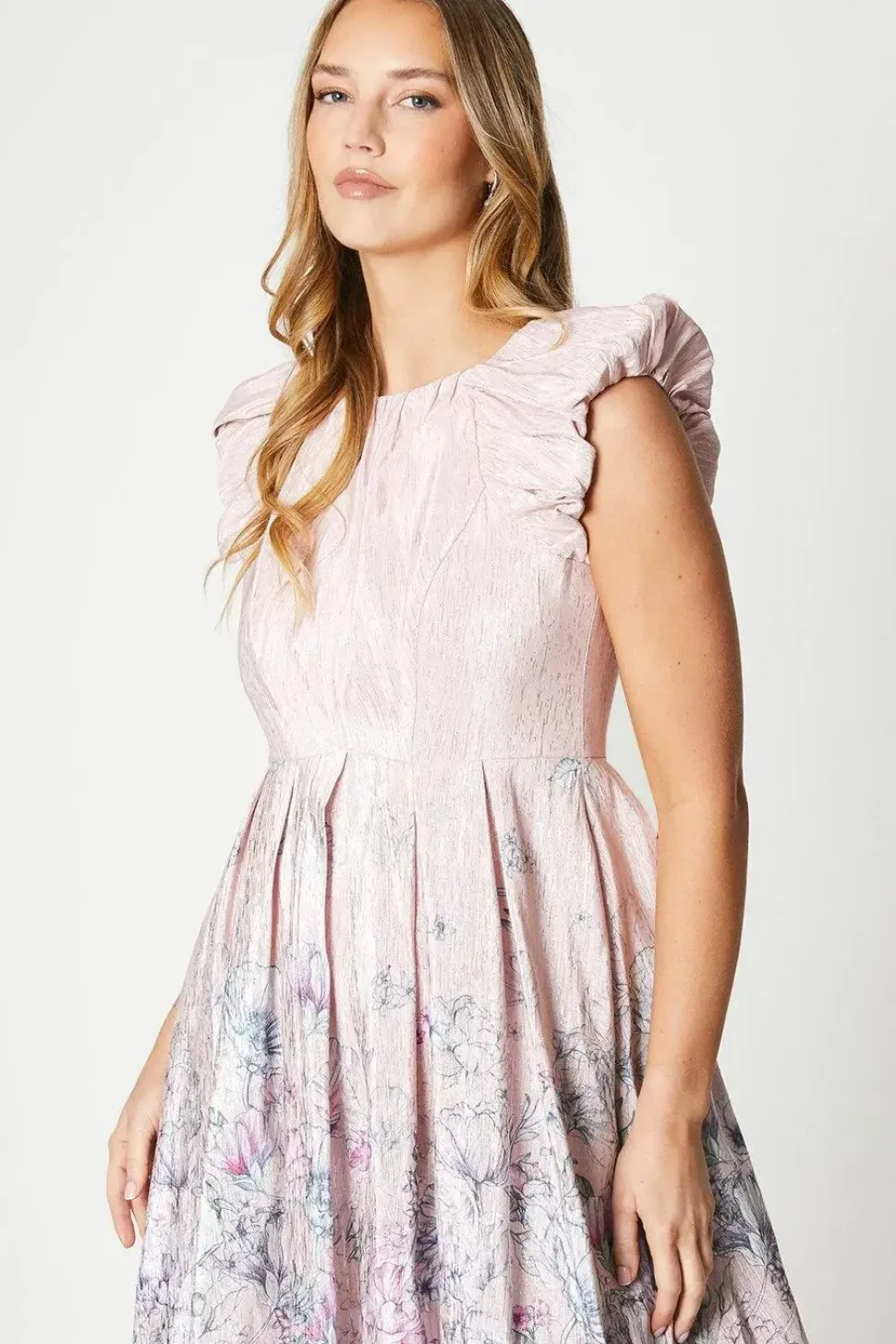 Metallic Puff Shoulder Midi Dress