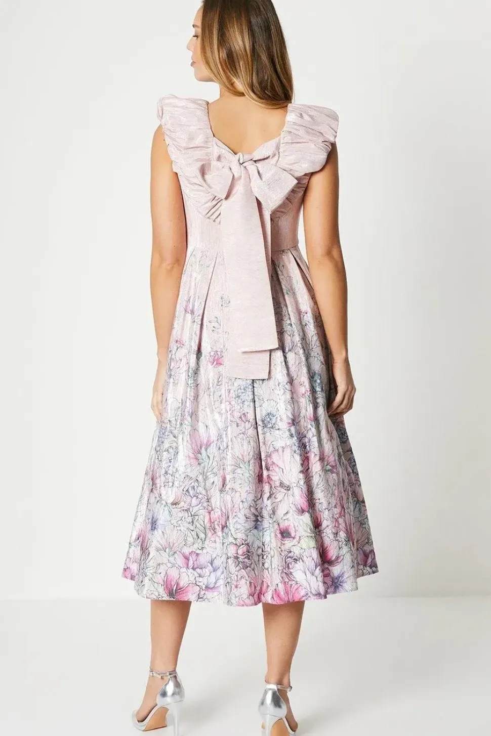Metallic Puff Shoulder Midi Dress