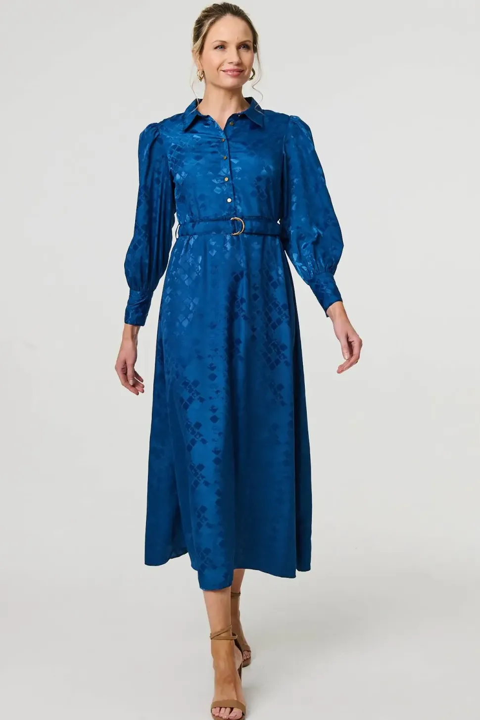 Metallic Puff Sleeve Maxi Shirt Dress