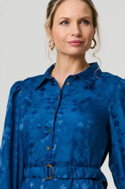 Metallic Puff Sleeve Maxi Shirt Dress