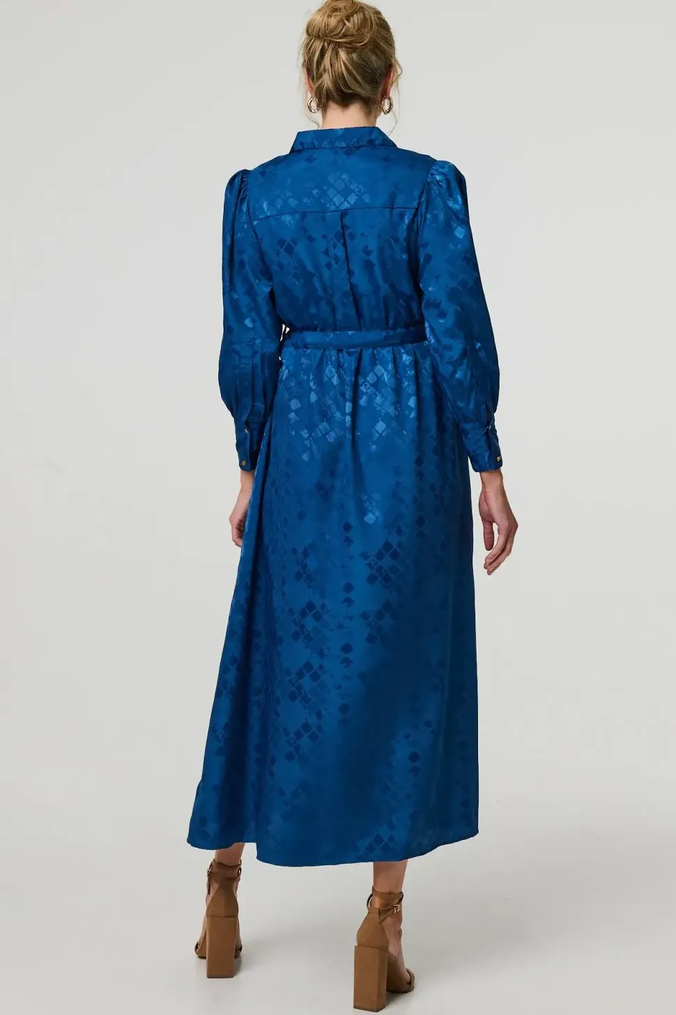 Metallic Puff Sleeve Maxi Shirt Dress
