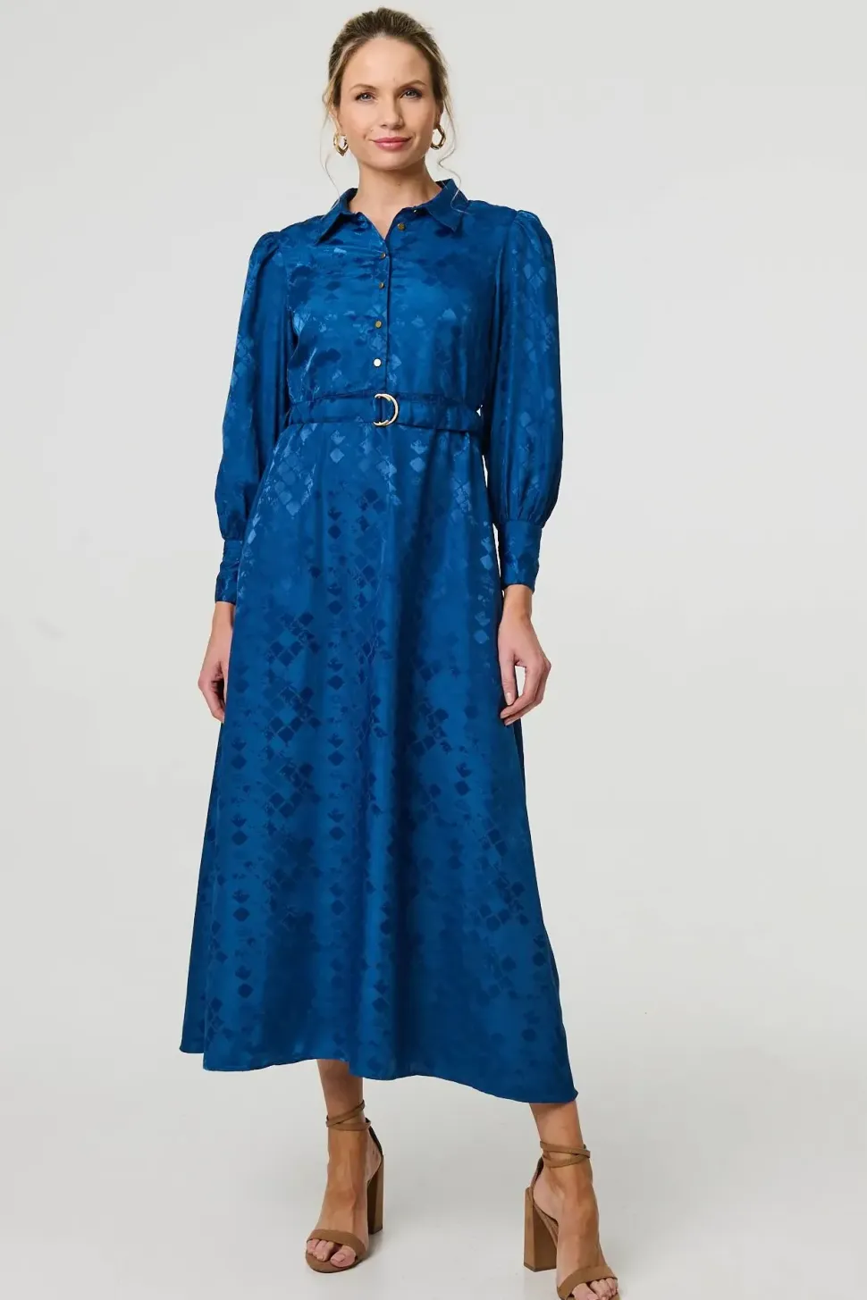 Metallic Puff Sleeve Maxi Shirt Dress