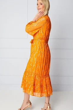 Metallic Ruffle Tiered Midi Dress