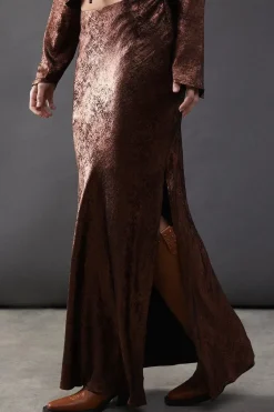 Metallic Satin Bias Maxi Skirt