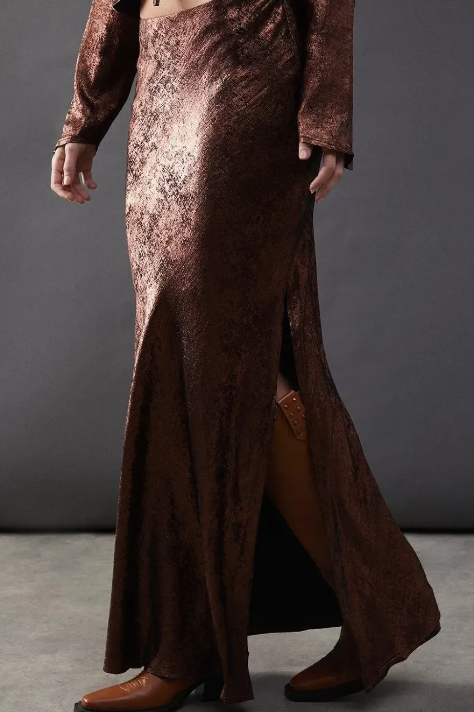 Metallic Satin Bias Maxi Skirt