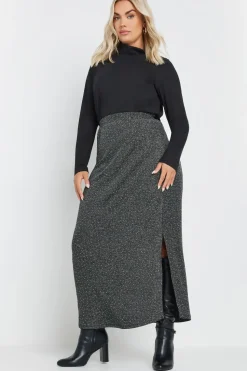 Metallic Side Split Midi Skirt