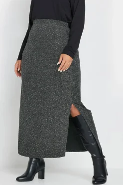 Metallic Side Split Midi Skirt