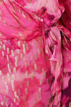 Metallic Spot Printed Wrap Dress With Ruffle Skirt