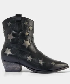 Metallic Star Embroidered Western Leather Ankle Boots