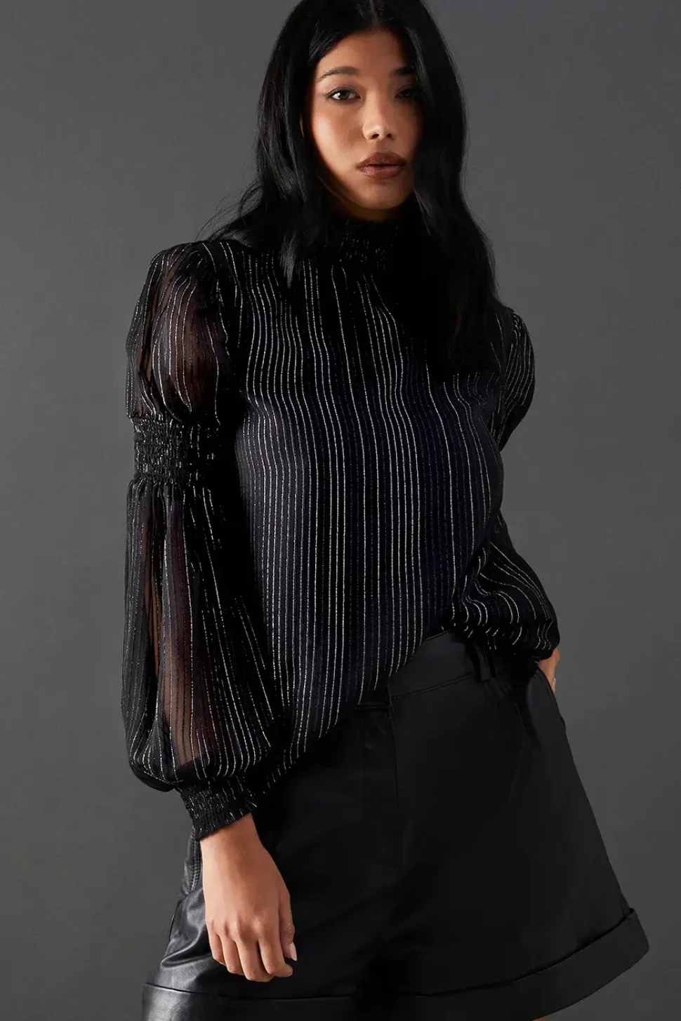 Metallic Stripe High Neck Blouse