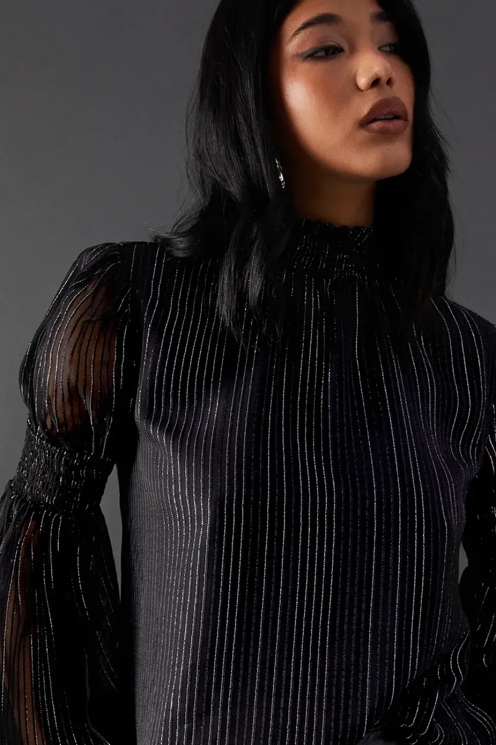Metallic Stripe High Neck Blouse
