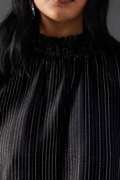 Metallic Stripe High Neck Blouse