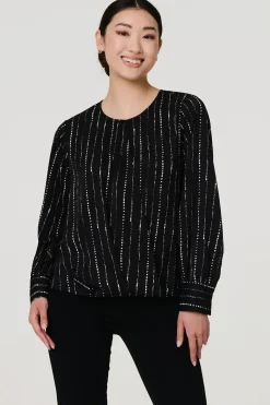 Metallic Stripe Long Sleeve Blouse