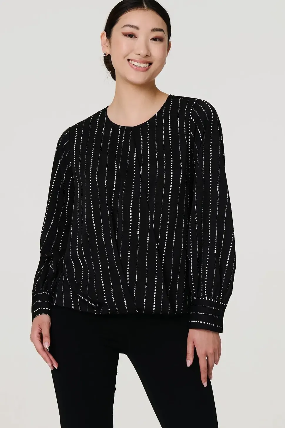 Metallic Stripe Long Sleeve Blouse