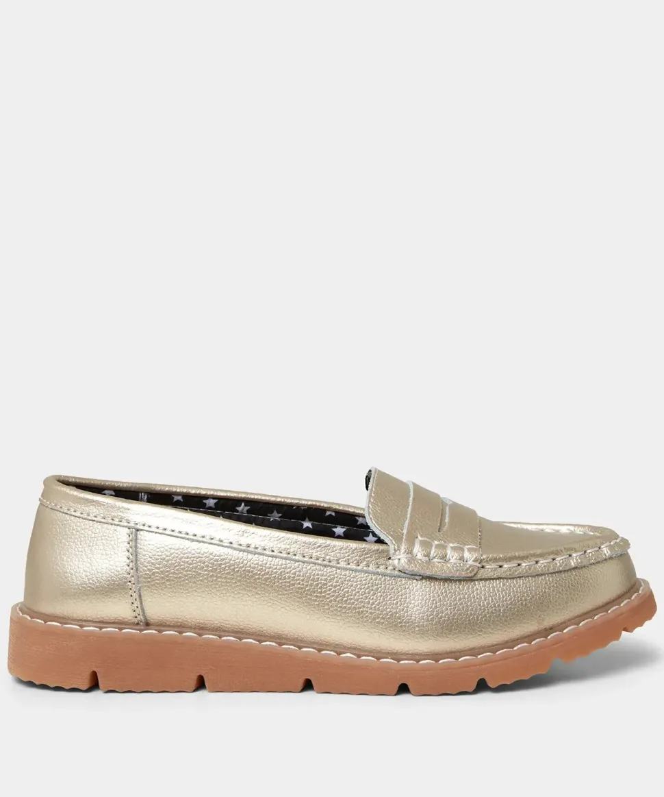 Metallic Suede Leather Loafers with Chunky Sole