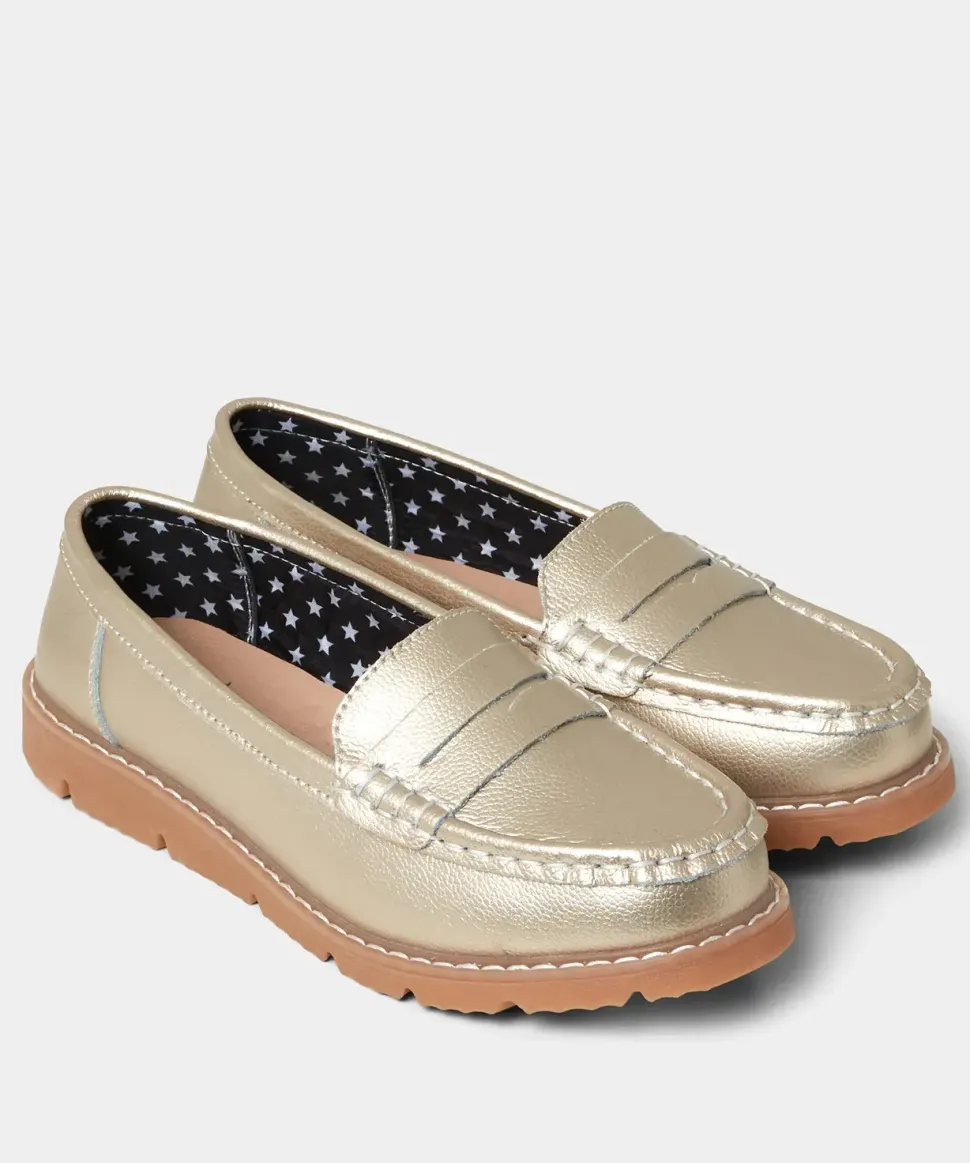 Metallic Suede Leather Loafers with Chunky Sole