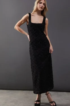 Metallic Tinsel Column Midaxi Dress
