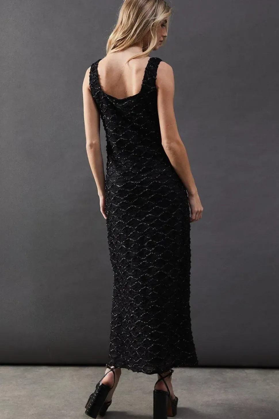 Metallic Tinsel Column Midaxi Dress