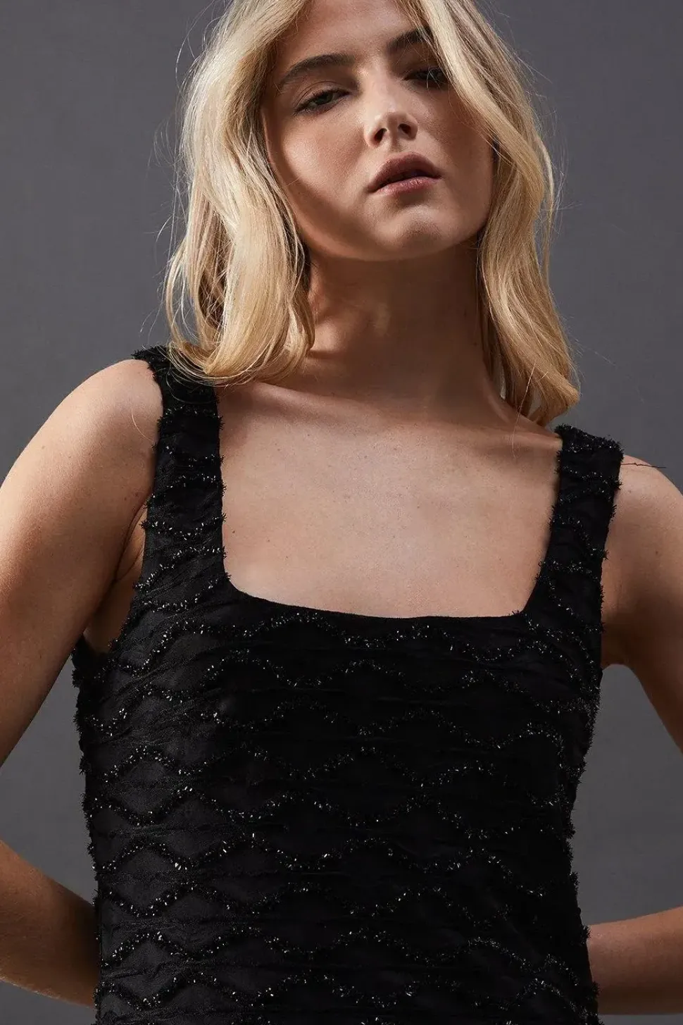 Metallic Tinsel Column Midaxi Dress