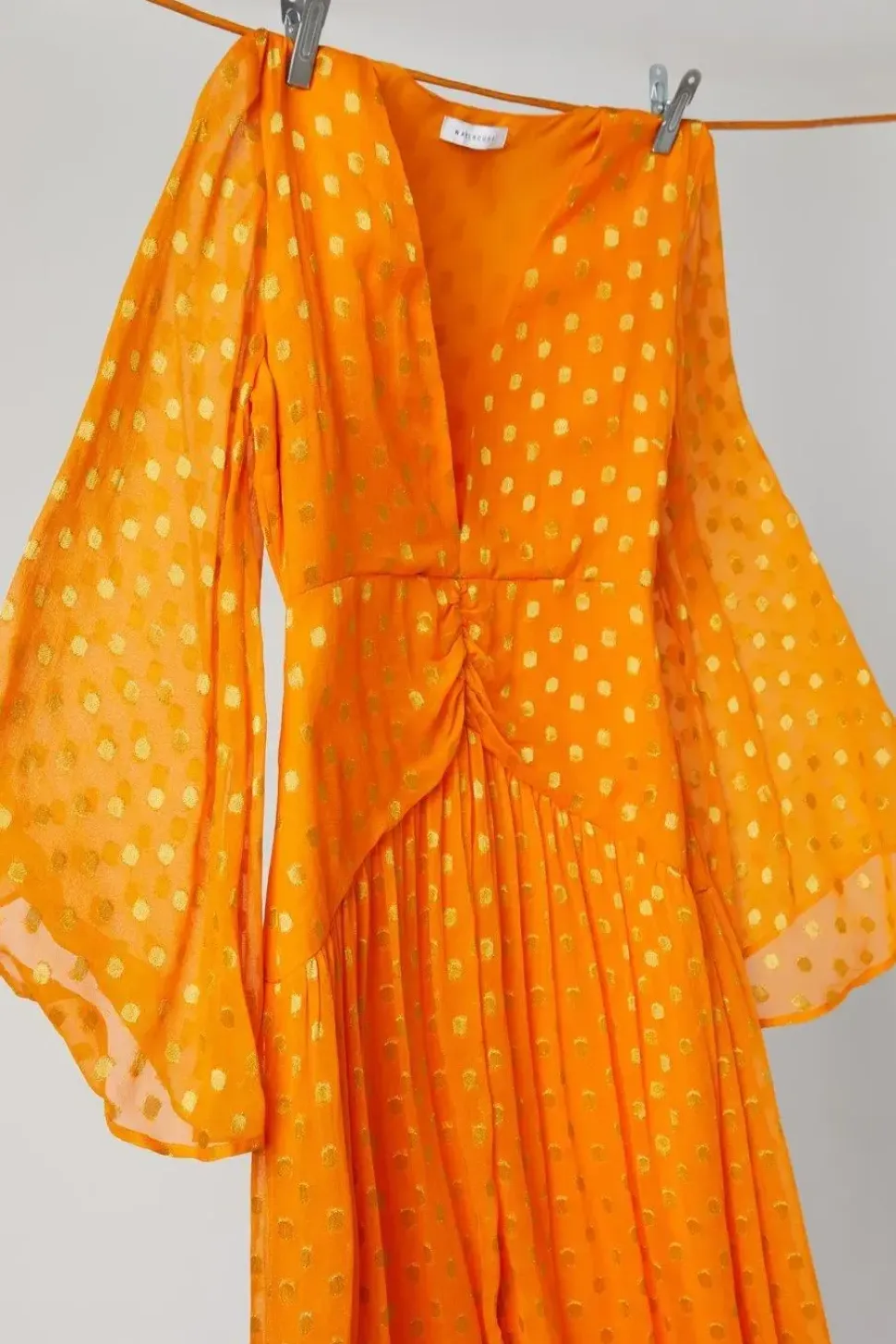 Metallic V Plunge Kimono Sleeve Maxi Dress