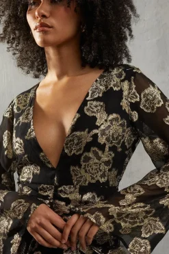Metallic V Plunge Maxi Dress
