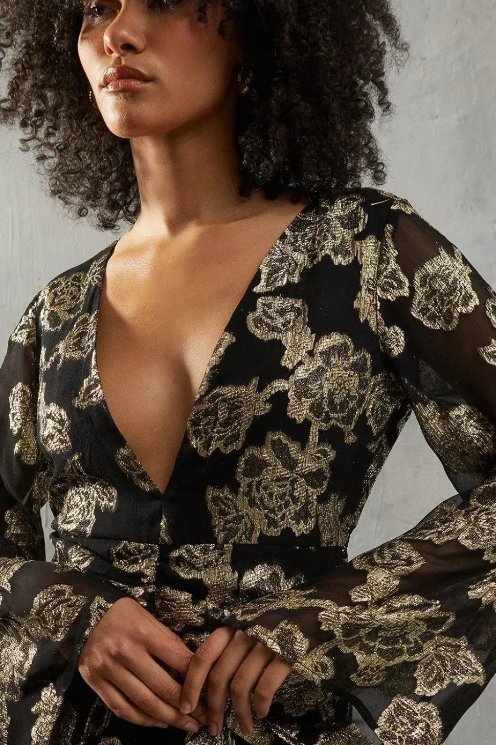 Metallic V Plunge Maxi Dress