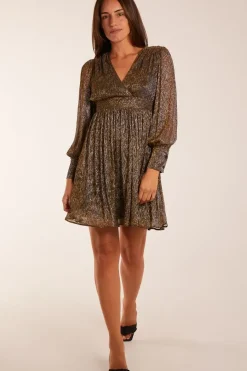 Metallic Wrap Mini Dress