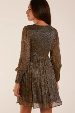 Metallic Wrap Mini Dress