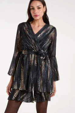 Metallic Wrap Over Dress