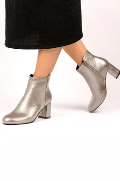 Metallic 'Aria' Mid Block Heel Ankle Boot